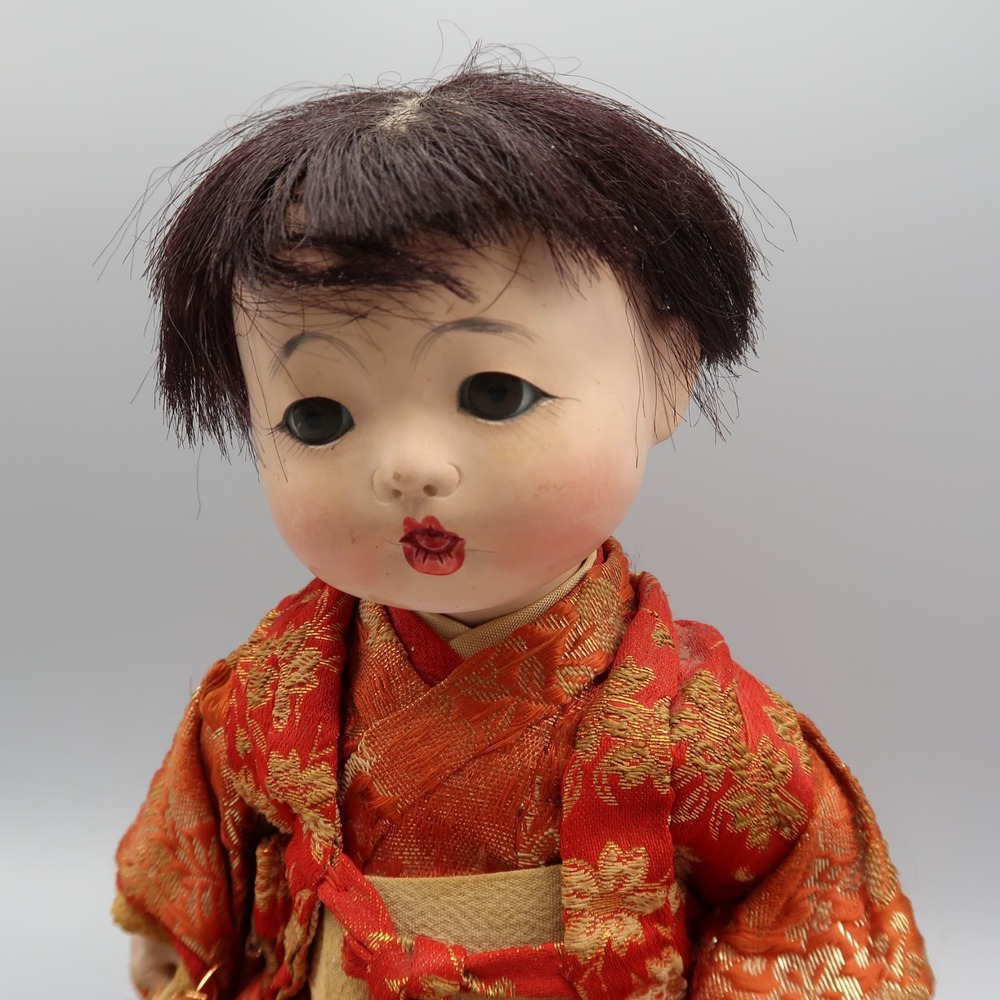 Antique Japanese 10" Ichimatsu Doll Kimono Circa 1930s-1940s Baby gofun